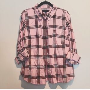 Tommy Hilfiger Women Pink/Black Plaid Button Down Shirt, Size Large